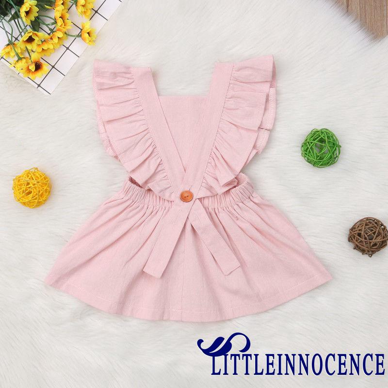 Đầm cotton mini tay viền bèo đáng yêu cho bé gái