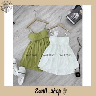 set áo hai dây dáng baby doll hở lưng kèm quần đùi cạp thun
