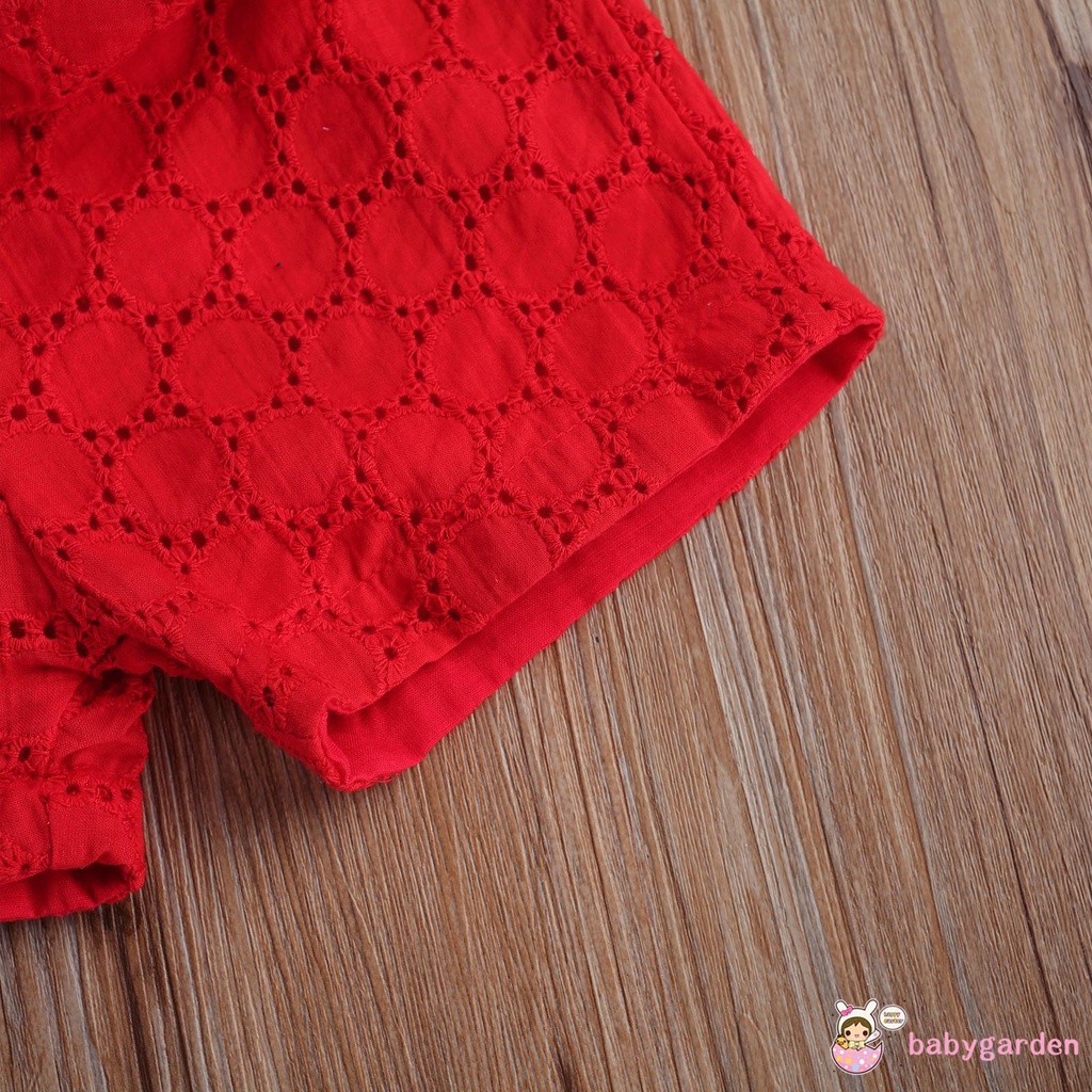 Set đồ hai mảnh gồm áo tay cánh tiên hở lưng và quần short dệt Jacquard cho bé gái mặc chụp ảnh dự tiệc sinh nhật