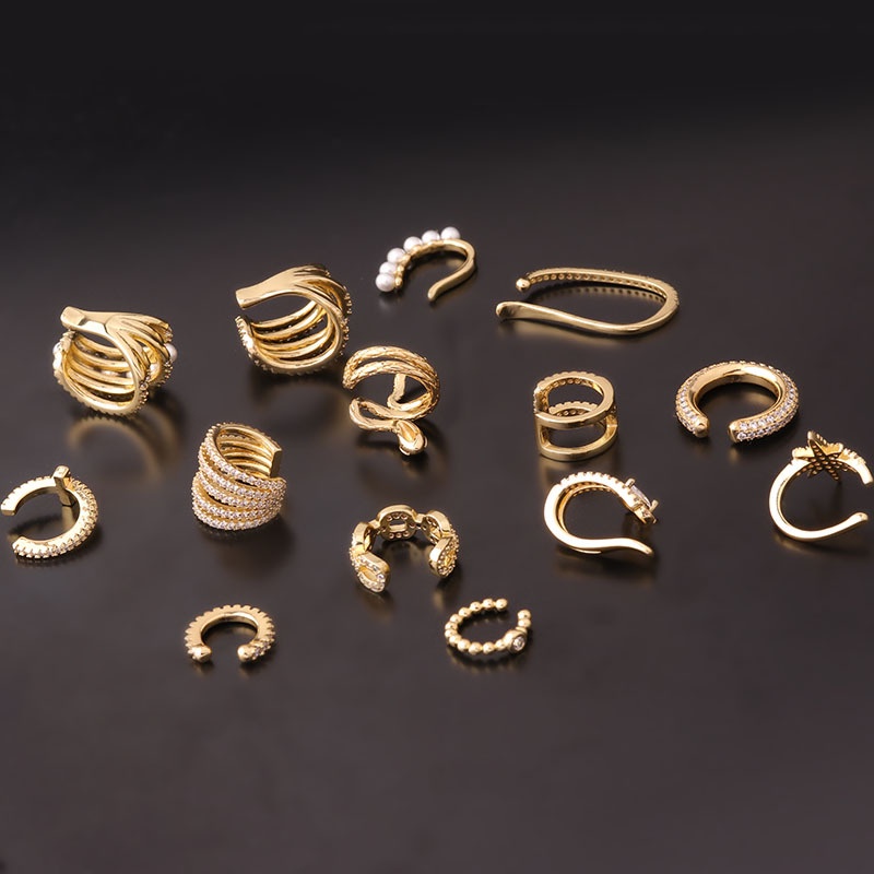 1 Khuyên Tai Dạng Kẹp Màu Vàng Đính Đá Zircon Không Xỏ Bằng Đồng Điều Chỉnh Được