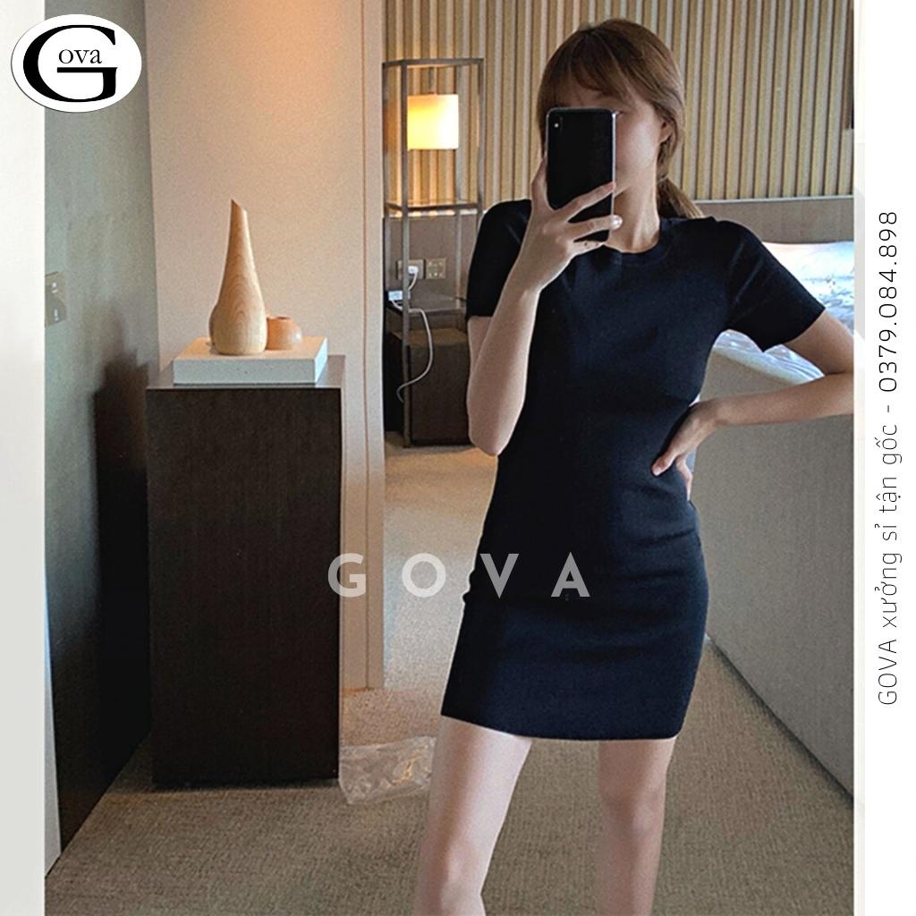 Đầm Váy Body CỔ TRÒN Basic Thun Gân Kiểu Sexy Nữ, Đầm Thun Ôm Body Đẹp Gợi Cảm GOVA