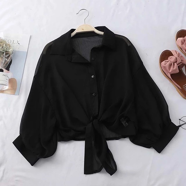 Áo Sơ Mi Nữ Cột Nơ Eo Chất Voan Mềm Dày Dặn Hợp Thời Trang