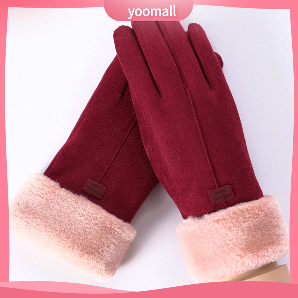Yomall♡ Găng Tay Da Lộn Lót Lông Dày Giữ Ấm Cảm Ứng Màn Hình Cảm Ứng Thời Trang Thu Đông Dành Cho Nữ