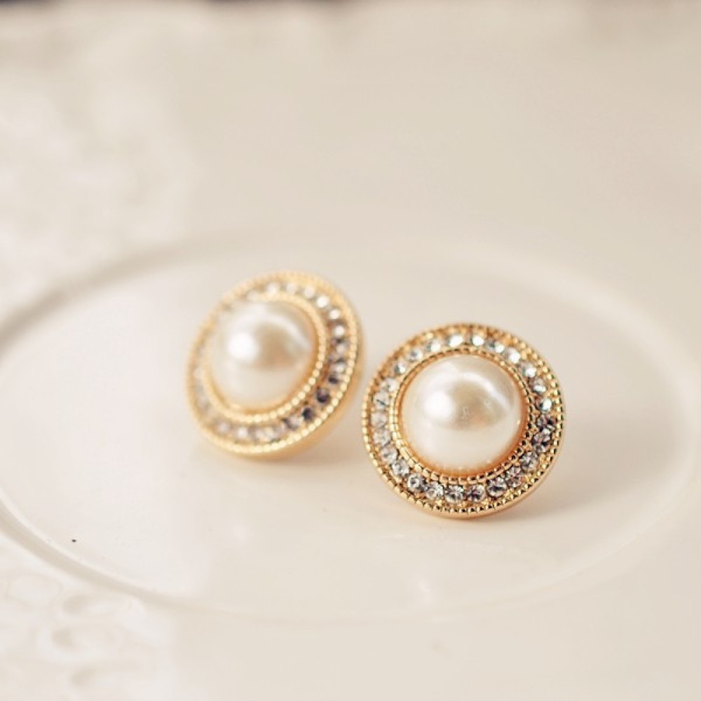 Bông tai đính ngọc trai giả không xỏ lỗ màu vàng dành cho nữ