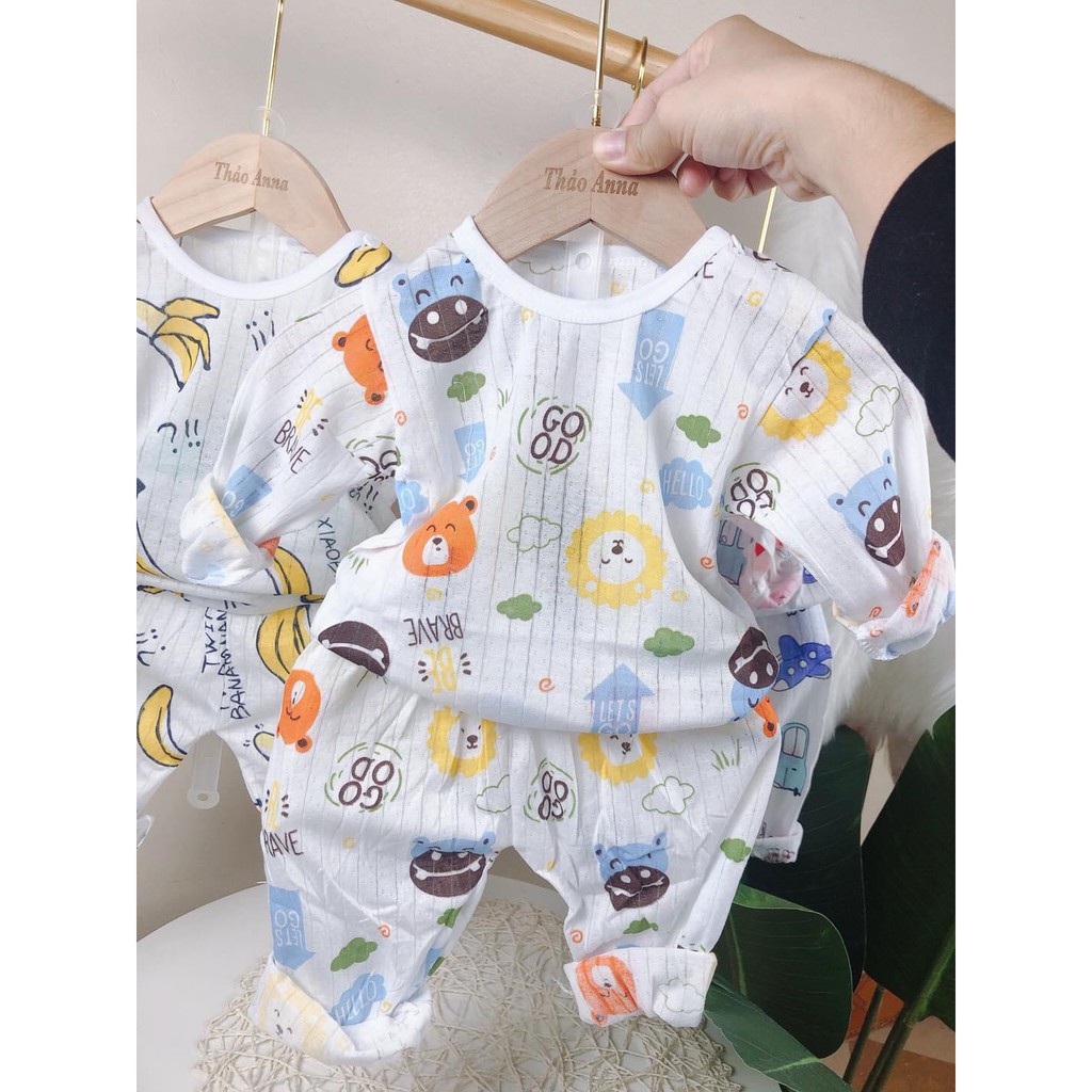 Bộ Mặc Ngủ Dài Tay Cho Bé Trai Bé Gái Chất Cotton Giấy Mỏng Mát Thấm Hút Tốt - Quần Áo Trẻ Em Cho Bé Sơ Sinh 3-14kg