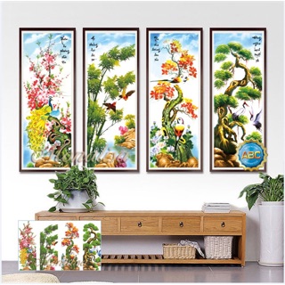 Tranh thêu tứ quý tùng cúc trúc mai xuân hạ thu đông mn0011