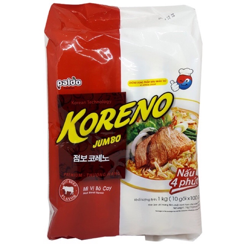 Mì JumBo Koreno vị bò cay 1kg (10 gói *100g)