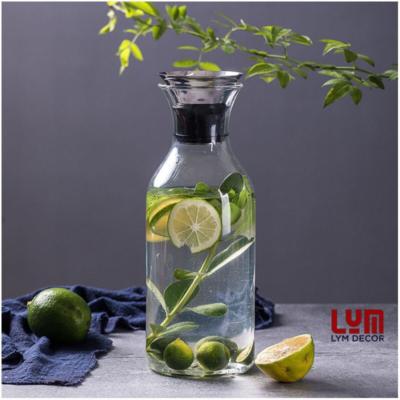 (SẴN) Bình detox dáng trụ, bình rót rượu vang decanter - thủy tinh chịu nhiệt cao cấp Borosilicate k chì
