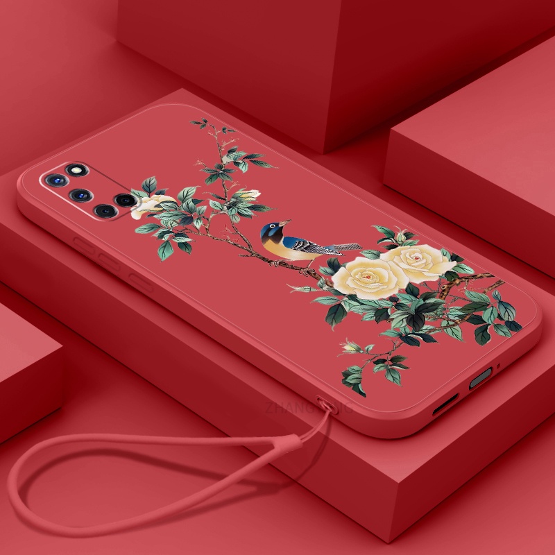 Ốp Điện Thoại TPU Mềm Họa Tiết Hoa Và Chim Có Dây Đeo Cho oppo a52 a92