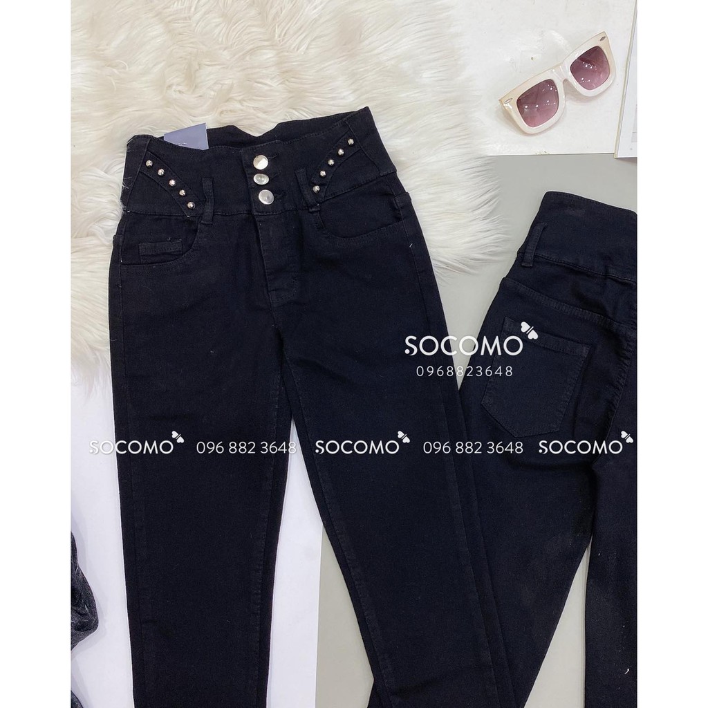 Quần jean đen ôm đính đá chéo 2 bên sườn - Hàng loại 1, chất đẹp giá tốt - 100% ảnh Socomo tự chụp - Q55