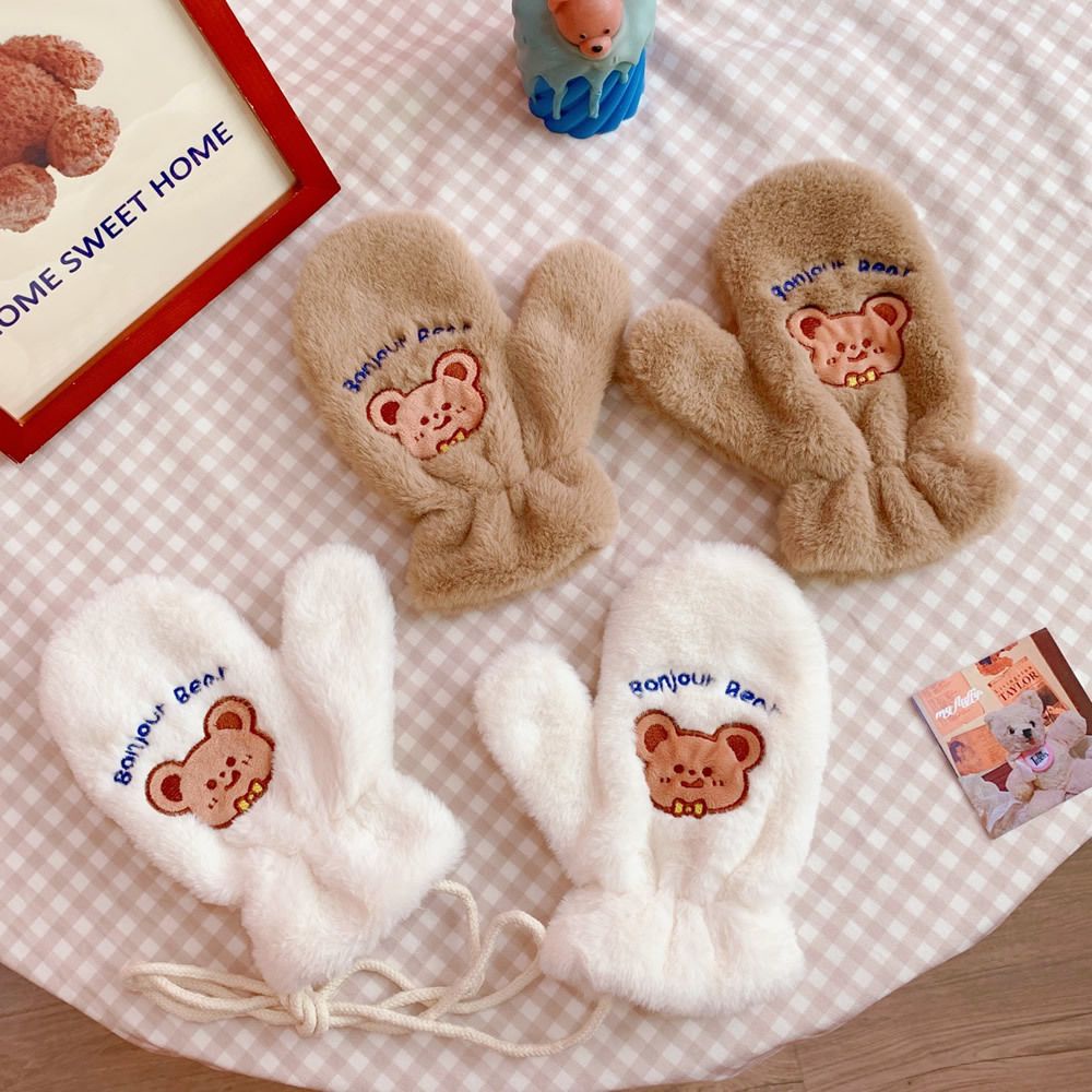 Găng tay giữ ấm mùa đông hình thỏ/gấu hoạt hình đáng yêu cho nữ