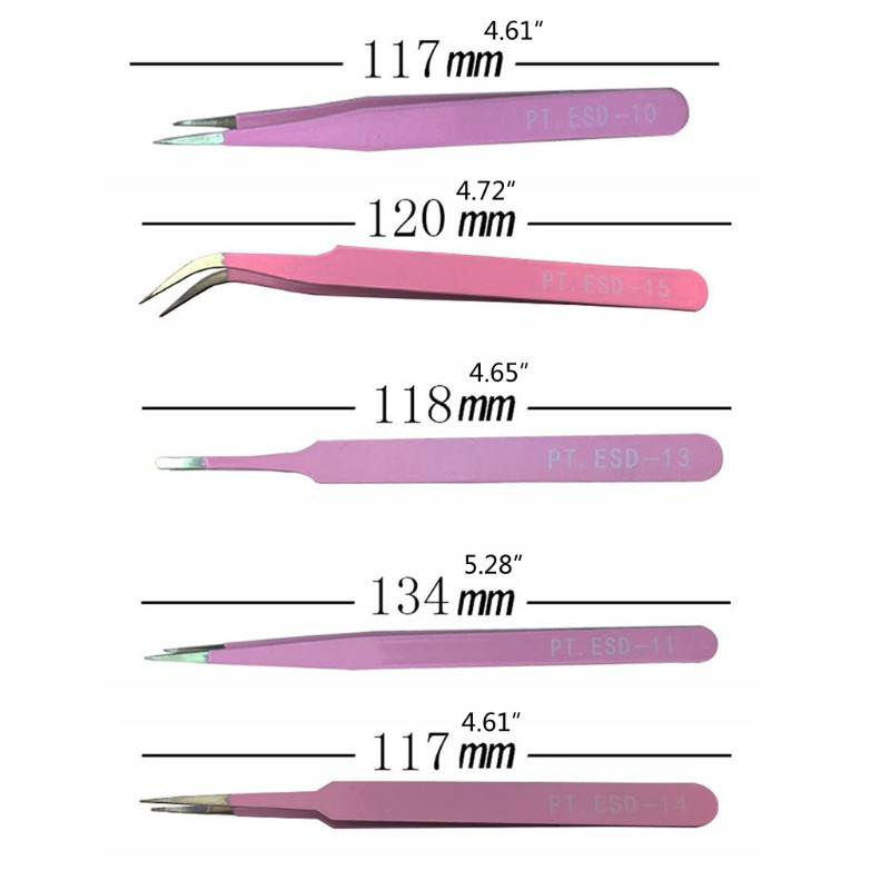 Set 6 Nhíp Đầu Cong Thẳng Bằng Thép Không Gỉ Chống Tĩnh Điện Dùng Để Làm Đồ Trang Sức / Silicone / Resin