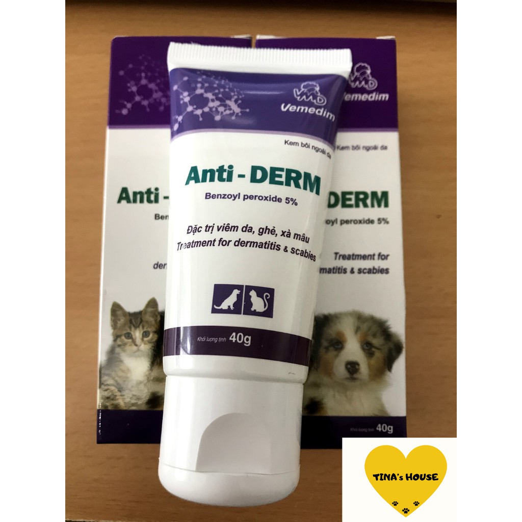 Anti Derm - Thuốc bôi ngoài da trị viêm da, ghẻ ngứa, xà mâu trên chó mèo - Sản phẩm của công ty Vemedim