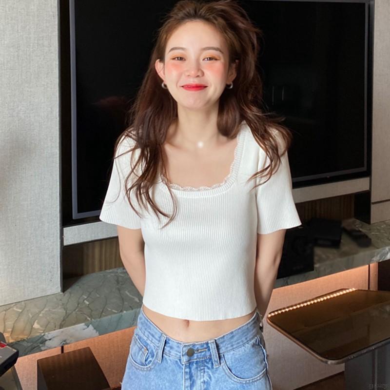 Áo Len Tay Ngắn Ôm Dáng Phong Cách Hàn Quốc Dành Cho Nữ