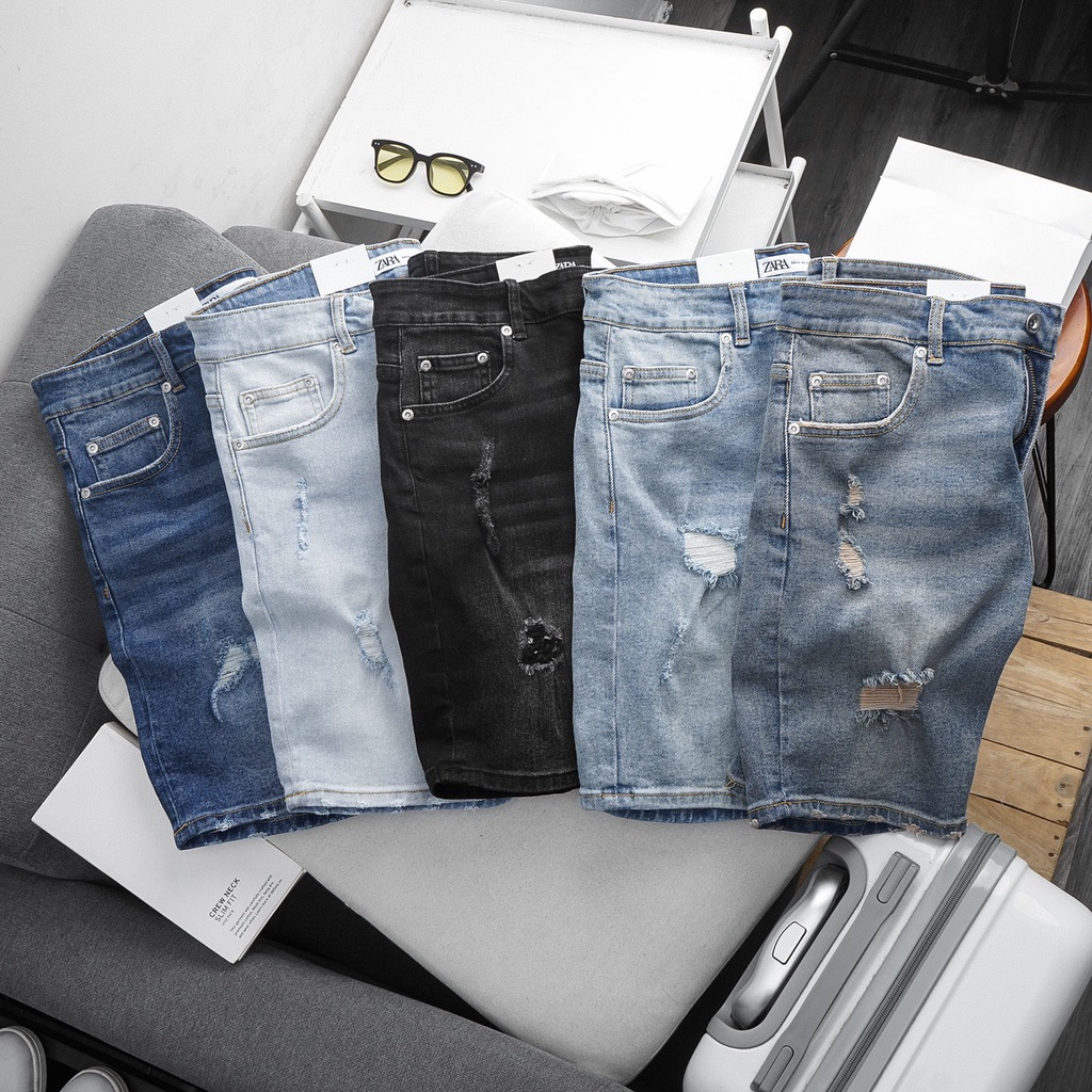 Quần short jeans nam Z.RA rách 5M Quần đùi nam Lozano co giãn, rách, dễ phối, năng động, thời trang, trẻ trung Q0VXD9