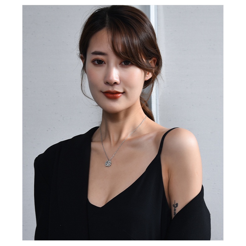 Vòng cổ Hình Cỏ Bốn Lá Đính Đá zircon Hình Trái Tim Dạng Mở Dành Cho Nữ