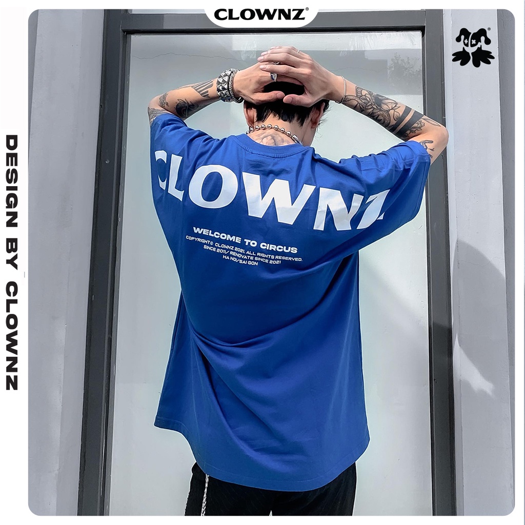 [FULLTAG CHÍNH HÃNG] Áo thun tay lỡ Clownz Basic Over Shoulder unisex form rộng, chất cotton (màu xanh/hồng)