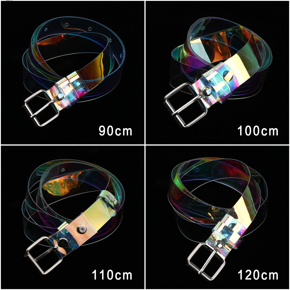 YVETTE Clear Punk Waist Belt Wide Color Focus Waist Strap Women Pin Buckle Fashion Laser Holographic Rainbow Waistband