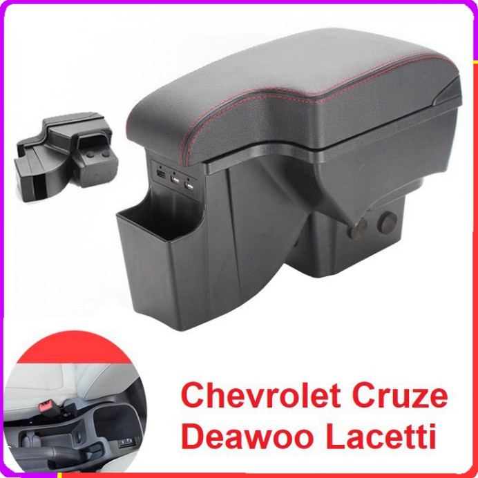 Sản Phẩm Hộp tỳ tay ô tô cao cấp Chevrolet Cruze và Deawoo Lacetti dạng khối tích hợp 3 cổng USB