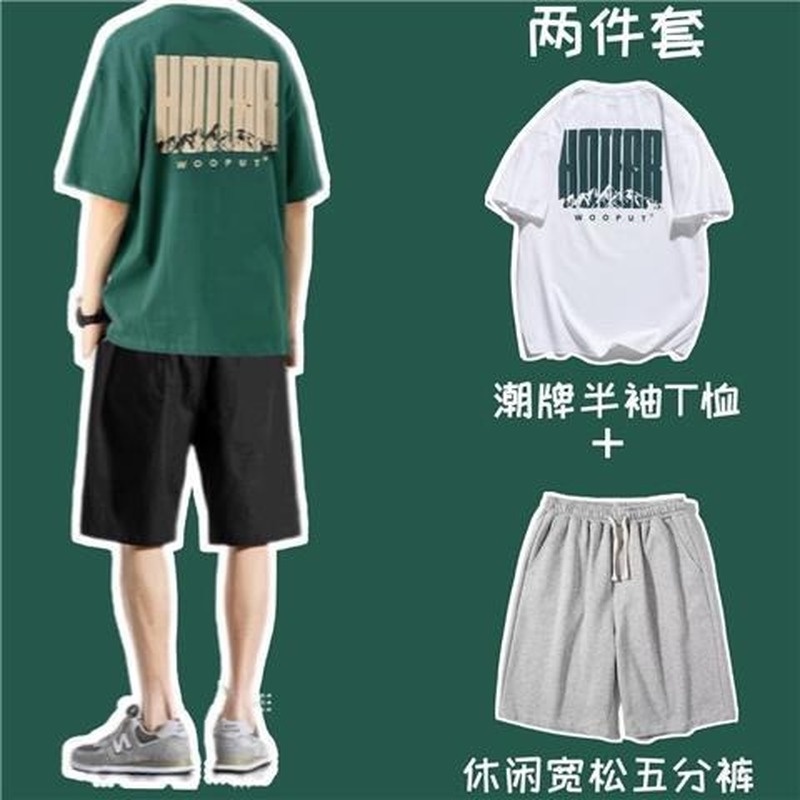 Bộ Áo Thun Ngắn Tay + Quần Short Thể Thao Dáng Rộng Cá Tính Cho Nam