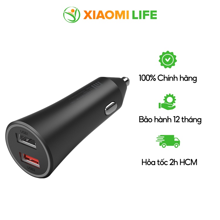 Sạc Ô tô Xiaomi sạc nhanh 37W nhỏ gọn 2 đầu ra USB