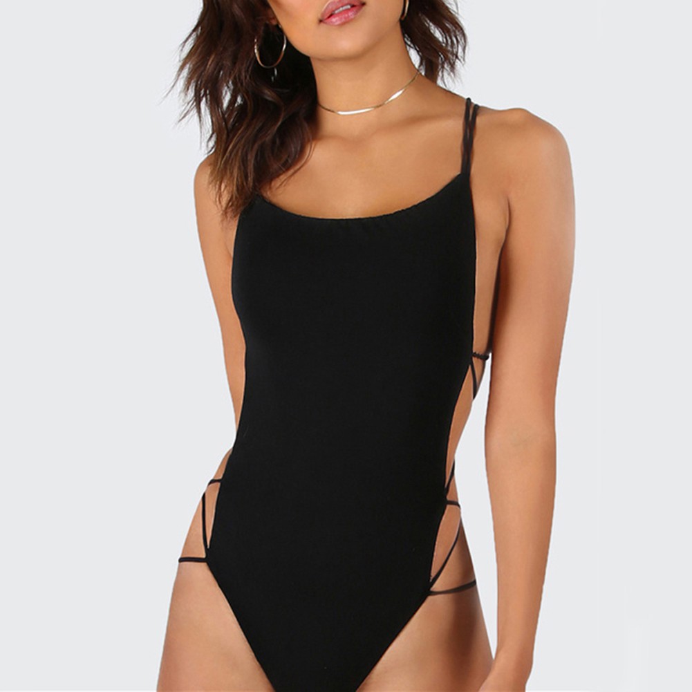 ALIBATO Strappy Backless Bodysuit Women Sleeveless Beach Hot