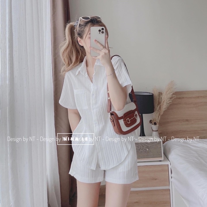 1tặng1•Set sơ mi Tây hở lưng cột dây