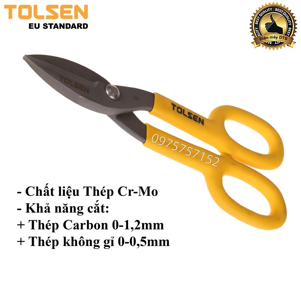 Kéo cắt tôn, Inox công nghiệp TOLSEN 10 inch/ 265mm, thép Cr-Mo cao cấp, cắt tôn siêu sắc bén - Tiêu chuẩn Châu Âu
