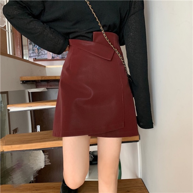 Váy da ulzzang dáng chữ A kèm quần lót trong[Sẵn S đen]