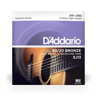 Dây Đàn Guitar Acoustic D'Addario EJ13, Custom Light, 11-52, 80/20 Bronze ( Hàng Chính Hãng )