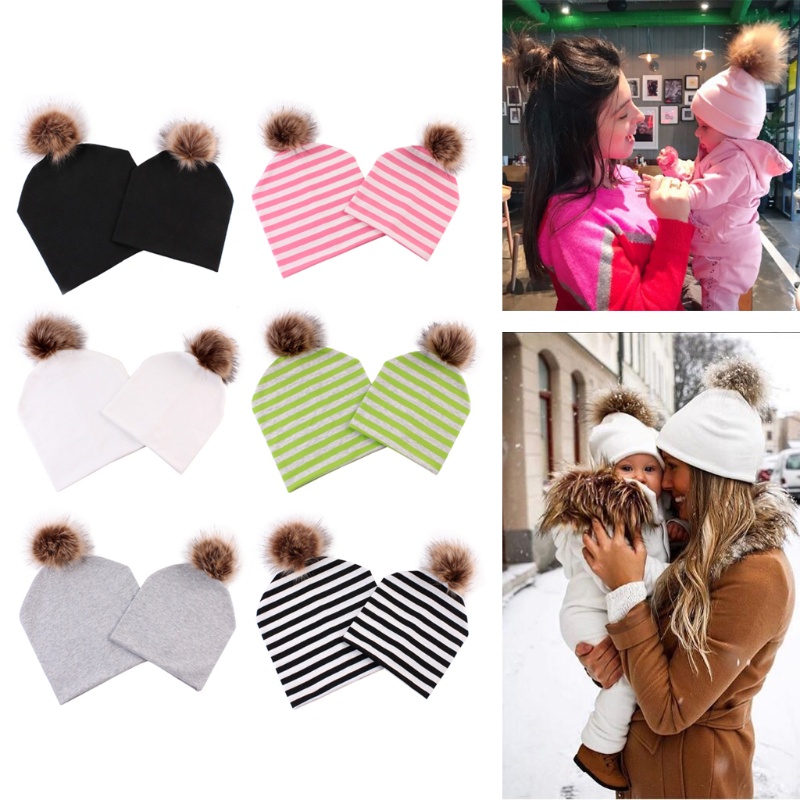 Mũ Beanie Cotton Có Cục Bông Lông Xù Giữ Ấm Mùa Đông Cho Bé Trai Và Bé Gái haha
