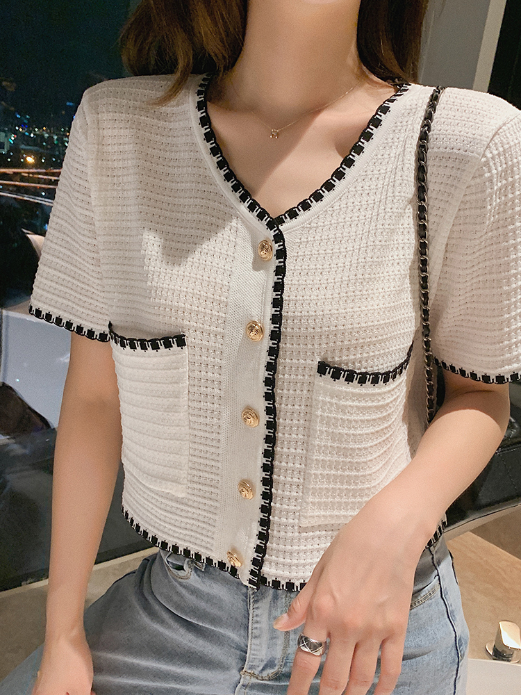 Áo cardigan nữ dệt kim tay ngắn / dài dáng rộng cổ chữ V thiết kế mới hợp thời trang