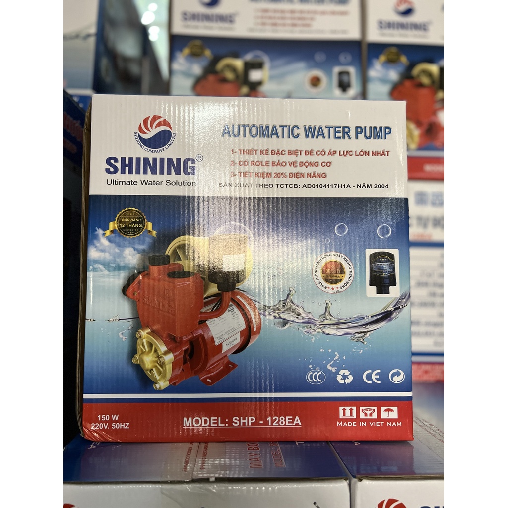 Máy Bơm Tăng Áp SHINING SHP-128AE/150W Dây Đồng 100% Trục Inox Chính Hãng