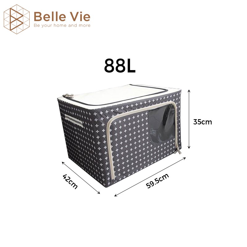 Hộp Đựng Quần Áo BELLEVIE Túi Đựng Quần Áo 88L Vải Polyester Chống Thấm Nước Khung Thép Chắc Chắn