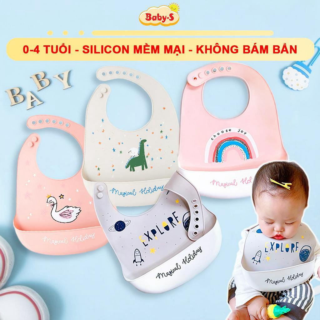 Yếm ăn dặm cho bé có máng cao cấp Baby-S, Yếm ăn dặm silicon 0-4 tuổi mềm mại nhiều họa tiết đáng yêu – SSS006