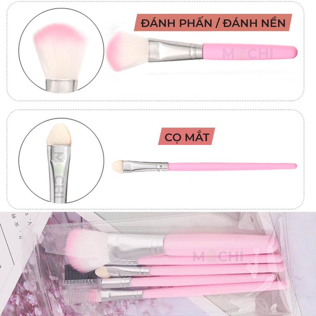 Bộ Cọ Trang Điểm 5 Món Makeup Phấn Mắt l Má Hồng l Kem Nền l Kẻ Lông Mày l Che Khuyết Điểm Tiện Dụng MOCHI SHOP