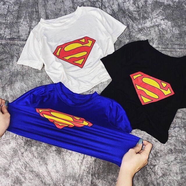 Áo croptop nữ tay ngắn ôm body in hình chữ SUPERMAN cực cá tính 3 màu ĐEN, XANH TRẮNG (ảnh thật)