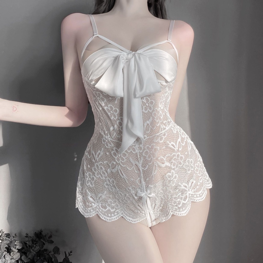 Đồ ngủ sexy đồ ngủ nữ cosplay sexy ren lưới hoa văn màu đen màu trắng freesize QUENQUEN store b5 | BigBuy360 - bigbuy360.vn