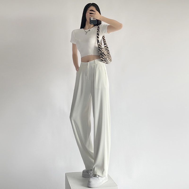 Quần dài ZHELIHANGFEI lưng cao ống rộng thời trang cá tính cho nữ