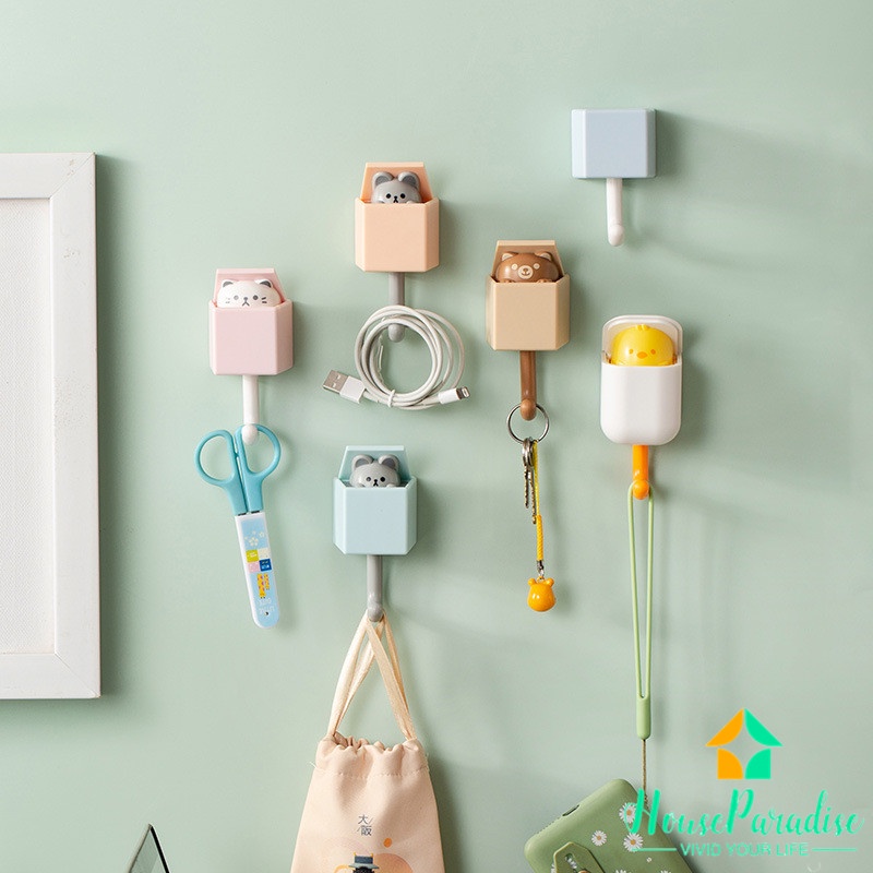 Móc dán tường không đục lỗ họa tiết mèo sáng tạo treo đồ dùng tiện lợi