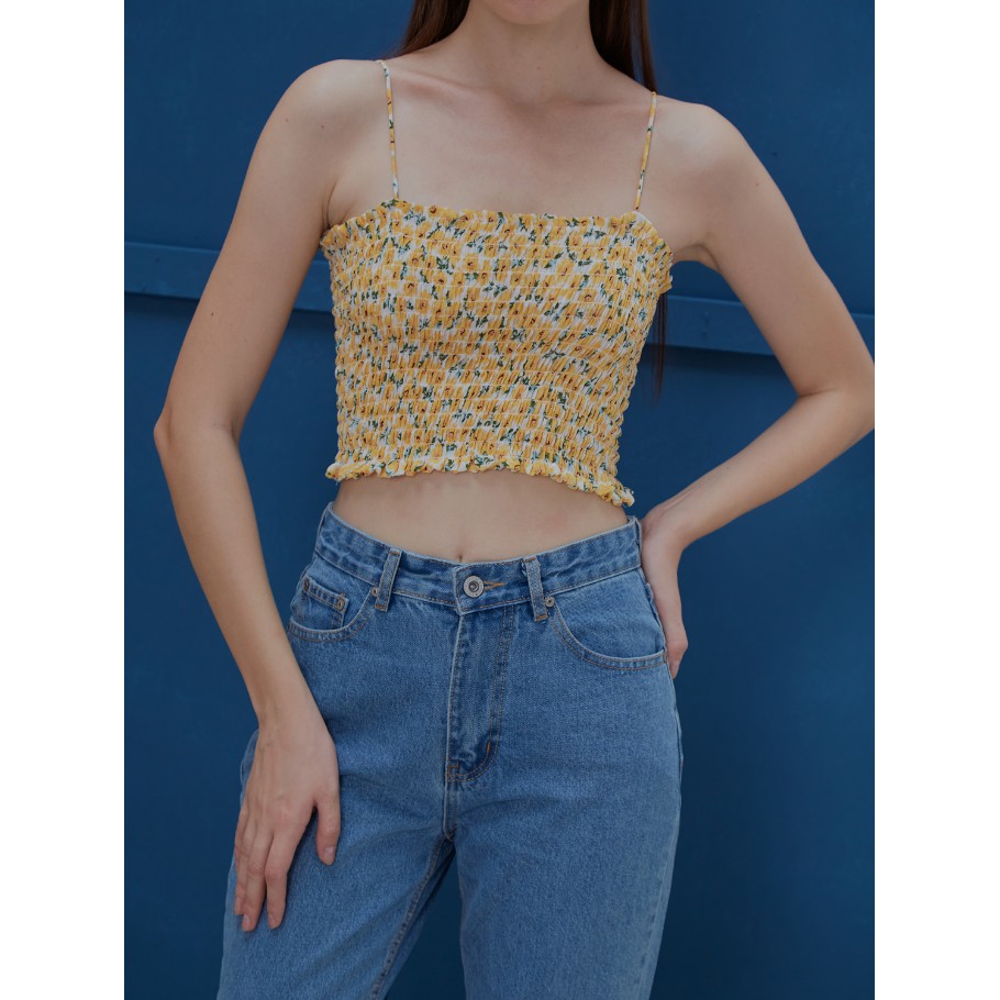 COCO SIN - Áo 2 Dây Nhún Hoa Vàng