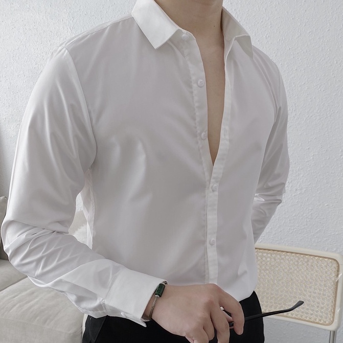 Áo sơ mi nam công sở, sơ mi nam trơn dài tay, phong cách Hàn Quốc Ulzzang