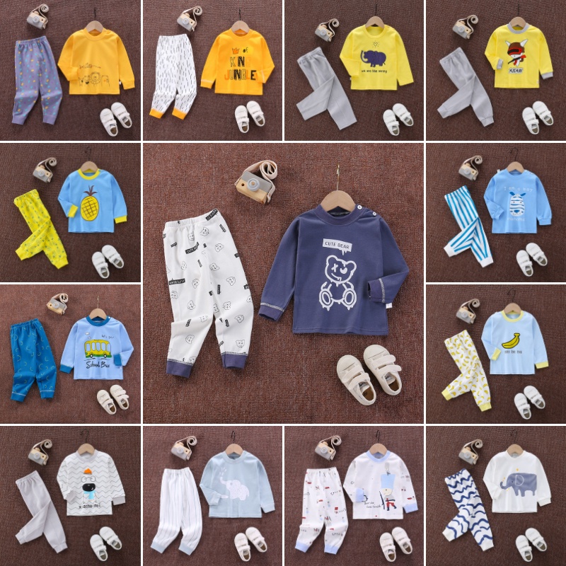Bộ Đồ Ngủ Cotton Tay Dài In Họa Tiết Hoạt Hình Dễ Thương Cho Bé