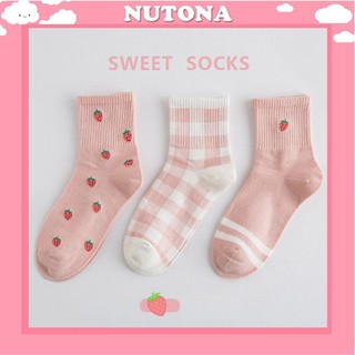 Tất nữ Nutona vớ nữ cổ cao  họa tiết dâu tây ngọt ngào TN94