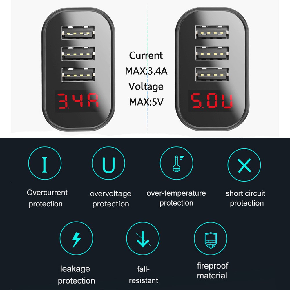 Củ sạc nhanh 3 cổng USB Baseus chính hãng, sạc đa năng 3 thiết bị 2 cổng 2.4A 1 cổng 1A