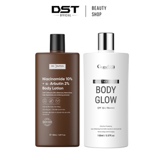 Combo sữa dưỡng thể trắng da cosmeheal healthy white bodyglow và drceutics body lotion healthy white