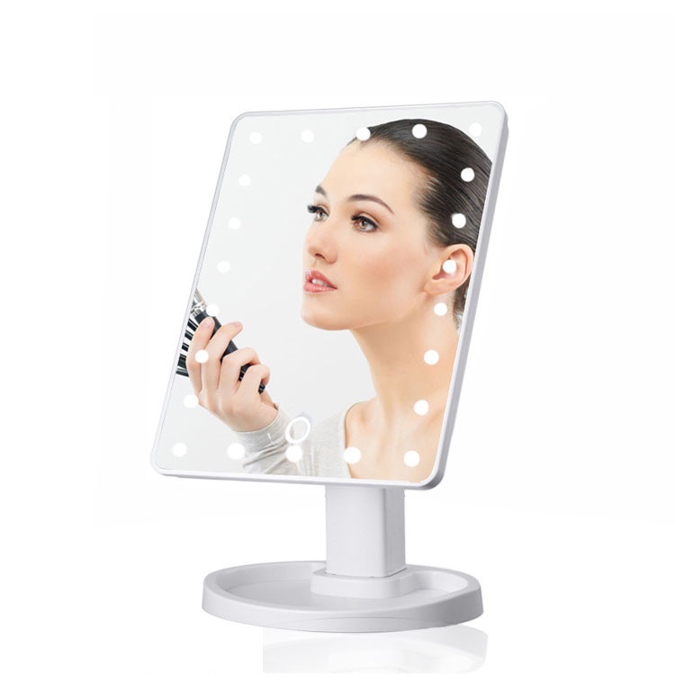 Gương trang điểm để bàn 22 bóng đèn LED, gương led để bàn hình chữ nhật cảm ứng xoay 360 độ