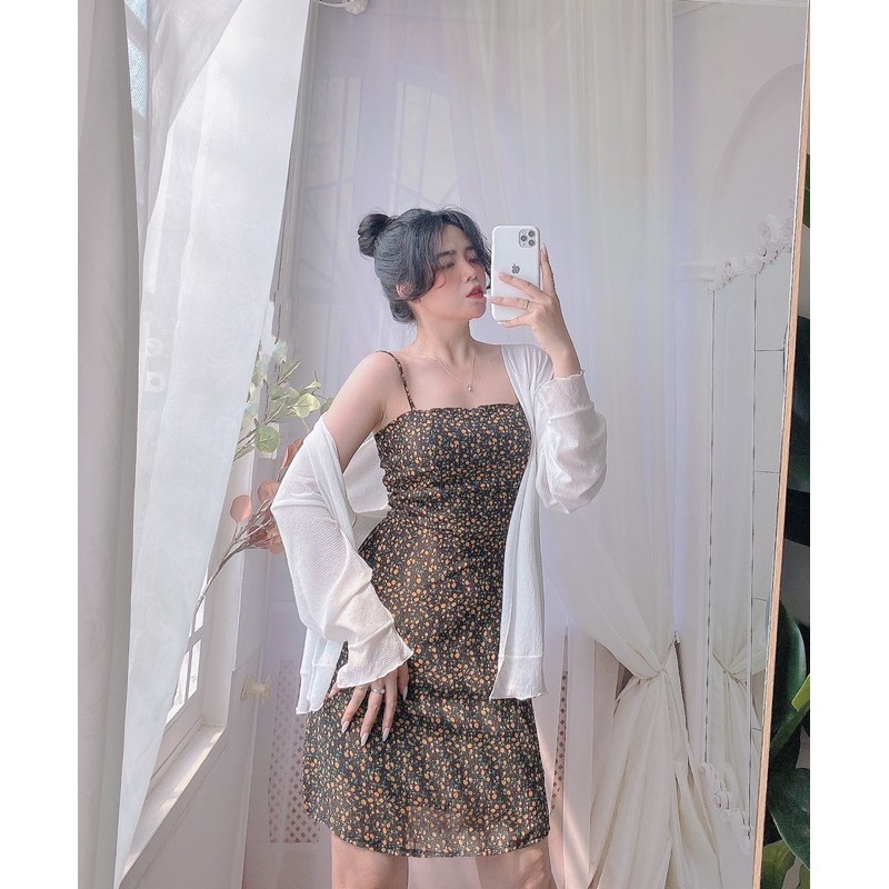 SET ĐẦM HOA ĐEN KHOÁC MỎNG