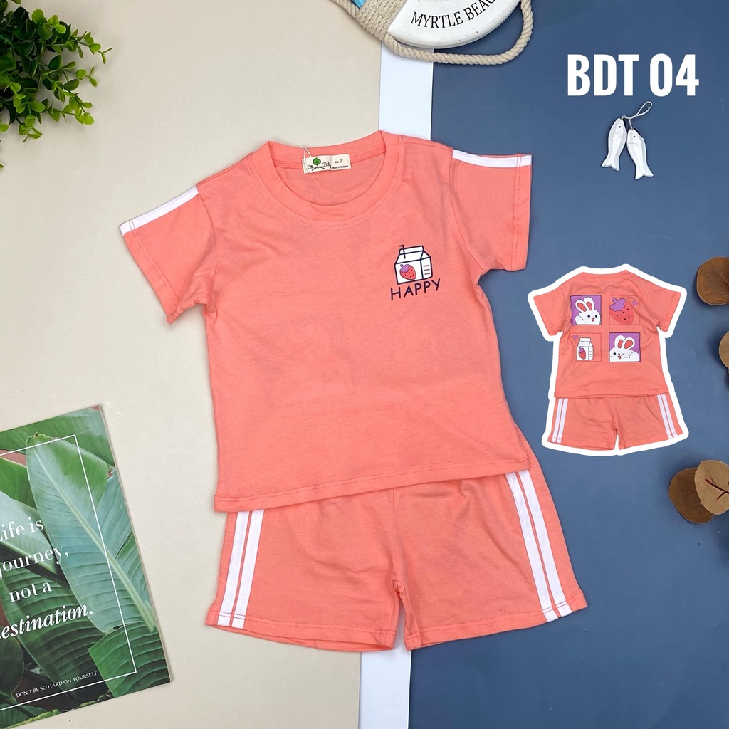 Bộ quần áo bé gái LITIBABY hình dâu tây, in chữ Happy, size 2/10T, chất cotton mềm mát