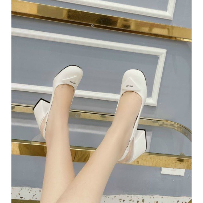 Giày cao gót vuông 6p Prada Da Bóng Mềm Êm